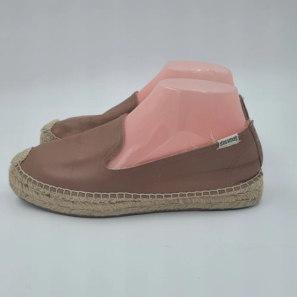 SOLUDOS Platform Camel Tan Leather Smoking Espadrille Slipper Size 8